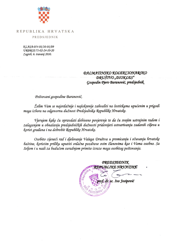 Odgovor predsjednika R. Hravtske
